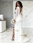 Shop 2026 ANNAKOO Chiffon Long Sleeves V Neck Ruched White Wedding Dress With Slit Under 179