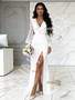 Shop 2026 ANNAKOO Chiffon Long Sleeves V Neck Ruched White Wedding Dress With Slit Under 179