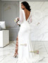 Shop 2026 ANNAKOO Chiffon Long Sleeves V Neck Ruched White Wedding Dress With Slit Under 179