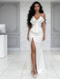 Shop 2026 ANNAKOO Spaghetti Straps Satin A Line Bow A Line Wedding Dress With Slit Under 189