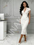Shop 2026 ANNAKOO Tea Length Lace V Neck Sheath Column Cap Sleeve Wedding Dress Under 159
