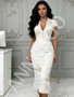 Shop 2026 ANNAKOO Tea Length Lace V Neck Sheath Column Cap Sleeve Wedding Dress Under 159