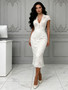 Shop 2026 ANNAKOO Tea Length Lace V Neck Sheath Column Cap Sleeve Wedding Dress Under 159
