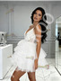 Shop 2026 ANNAKOO V Neck Short Mini Ruffles White Wedding Dress Under 159