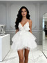 Shop 2026 ANNAKOO V Neck Short Mini Ruffles White Wedding Dress Under 159