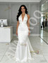 Shop 2026 ANNAKOO Halter V Neck Trumpet Mermaid Satin White Wedding Dress With Train Under 189