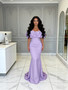 Shop 2026 ANNAKOO Lavender Off The Shoulder Satin Trumpet Mermaid Prom Dress Under 189
