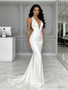 Halter Trumpet Mermaid Satin Backless Wedding Dress
