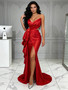 Shop 2026 ANNAKOO Sweetheart Satin Cut Out Red Ruffles A Line Prom Dress Under 169