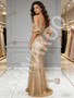 Shop 2025 ANNAKOO Straps Puffy Sleeve Gold Sequin Trumpet Mermaid Prom Dress Under 249