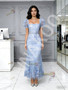 Shop 2026 ANNAKOO Light Blue Short Sleeve Appliques Tulle Sheath Column Prom Dress Under 189