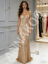Shop 2026 ANNAKOO Gold Cap Sleeve V Neck Sheath Column Sequin Prom Dress Under 249