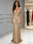 Shop 2026 ANNAKOO Gold Cap Sleeve V Neck Sheath Column Sequin Prom Dress Under 249
