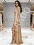 Shop 2026 ANNAKOO High Neck Long Sleeve Gold Sequin Tulle Prom Dress With Slit Under 289