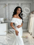 Shop 2026 ANNAKOO Off The Shoulder Trumpet Mermaid Satin White Wedding Dress Under 199