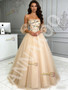 Shop 2026 ANNAKOO Lace Floral Champagne Tulle Ball Gown Puffy Sleeves Prom Dress Under 249