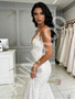 Shop 2026 V Neck Trumpet Mermaid Lace Simple Wedding Dress Under 259