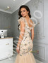 Shop 2026 ANNAKOO Champagne V Neck Floral Ruffles Sleeve Trumpet Mermaid Tulle Prom Dress Under 249