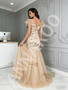 Shop 2026 ANNAKOO Champagne V Neck Floral Ruffles Sleeve Trumpet Mermaid Tulle Prom Dress Under 249