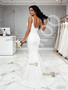 Shop 2026 ANNAKOO V Neck Trumpet Mermaid Satin White Sheer Wedding Dress Under 179