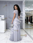Shop 2026 ANNAKOO Gray Scoop Beading Cap Sleeve A Ling Appliques Tulle Prom Dress Under 199
