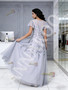 Shop 2026 ANNAKOO Gray Scoop Beading Cap Sleeve A Ling Appliques Tulle Prom Dress Under 199