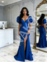 Shop 2026 ANNAKOO Royal Blue Trumpet Mermaid Puffy Sleeve Satin Prom Dress Under 189
