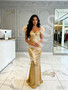 Shop 2026 ANNAKOO Gold Sequin Feather V Neck Trumpet Mermaid Prom Dress Under 189