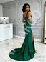 Shop 2026 ANNAKOO Green Satin Straps Trumpet Mermaid Prom Dress With Slit Under 169
