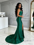 Green Satin Straps Trumpet Mermaid Prom Dress With Slit