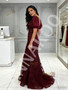 Shop 2026 ANNAKOO Burgundy V Neck Lace Cut Out Trumpet Mermaid Prom Dress Under 169