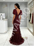 Shop 2026 ANNAKOO Burgundy V Neck Lace Cut Out Trumpet Mermaid Prom Dress Under 169