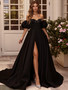 Shop 2026 ANNAKOO Black Sweetheart Beading A Line Satin Prom Dress With Slit Under 198