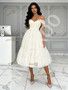 Shop 2026 ANNAKOO Beige Off The Shoulder Tea Length Tulle Prom Dress under 169