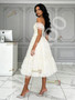 Shop 2026 ANNAKOO Beige Off The Shoulder Tea Length Tulle Prom Dress under 169