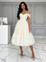 Shop 2026 ANNAKOO Beige Off The Shoulder Tea Length Tulle Prom Dress under 169