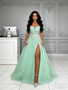 Shop 2026 ANNAKOO Green Tulle Sweetheart Beading A Line Prom Dress With Slit Under 189
 