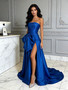 Shop 2026 ANNAKOO Strapless Satin Blue A Line Bow Prom Dress With Slit Under 198