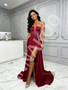 Shop 2026 ANNAKOO Burgundy Beading Spaghetti Straps Satin Trumpet Mermaid Prom Dress With Slit Under 198