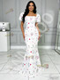 Shop 2026 ANNAKOO Puffy Sleeve Square Trumpet Mermaid Tulle Print Prom Dress Under 189