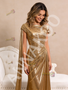 Shop 2026 ANNAKOO A Line Gold Pleats Beading Satin Prom Dress Under 788