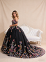 Sequins Off the Shoulder Black Tulle Colorful Prom Dress
