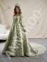 Shop 2026 ANNAKOO A Line Green Satin Long Sleeve Tiers Prom Dress Under 789