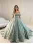 Shop 2026 ANNAKOO Ball Gown Tulle Sequins Green Off The Shoulder Flower Prom Dress Under 788