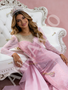 Pink Mermaid Long Sleeve Pearls Prom Dress
