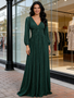 Shop 2026 ANNAKOO Green Long Sleeve Ruched V Neck A Line Prom Dress With Slit Under 119