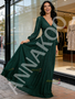 Shop 2026 ANNAKOO Green Long Sleeve Ruched V Neck A Line Prom Dress With Slit Under 119