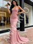 Shop 2026 ANNAKOO Pink Trumpet Mermaid Spaghetti Straps Satin Prom Dress Under 129