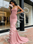 Shop 2026 ANNAKOO Pink Trumpet Mermaid Spaghetti Straps Satin Prom Dress Under 129