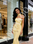 Shop 2026 ANNAKOO Shawl Yellow Trumpet Mermaid Strapless Satin Prom Dress Under 139